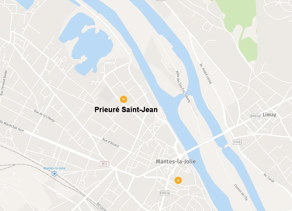 Localisation Prieuré Saint Jean de Mantes avec mention
